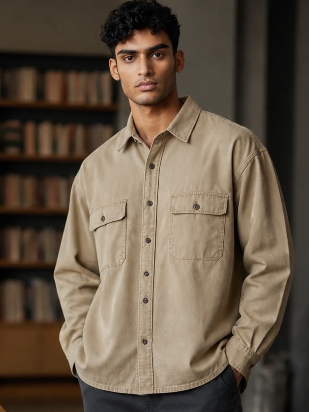 90s LORD & TAYLOR NEUTRAL TWILL RUGGED SAFARI UTILTIY SHIRT LS  GORPCORE SZ XL